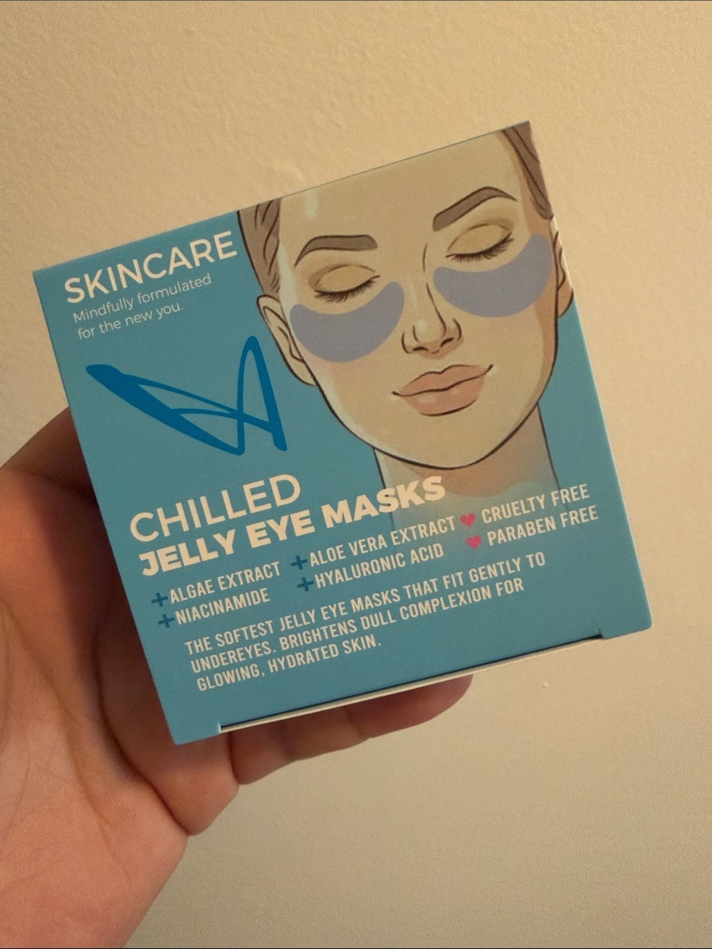 Pink Rose Chilled Jelly Eye Masks — Blue Box with Pink Accent